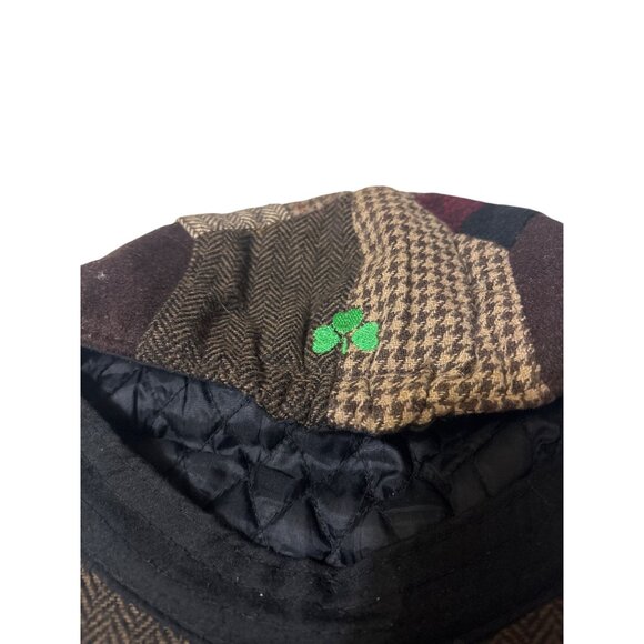 Vintage Ireland Patchwork Newsboy Hat With Irish Blessing Lining & Shamrock Embr - Picture 5 of 5